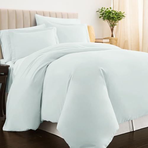 Pizuna 100% Cotton King Duvet Cover Set 400 Thread Count Light Blue