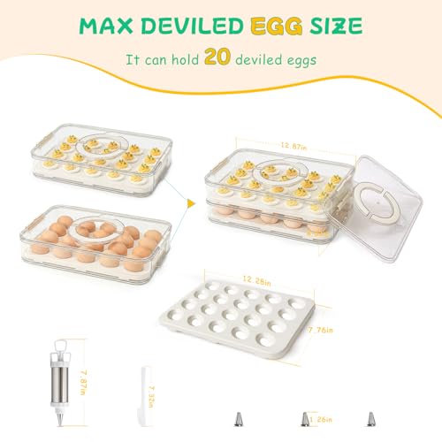 2 Pack Deviled Egg Containers with Lid, Durable Deviled Egg Platter, Fridge Portable Egg Tray with Lids for Party, Thickened Deviled Egg Carrier with Portable Insulated Bag and Piping Decorating Kit by HYLCWTH - Image 2