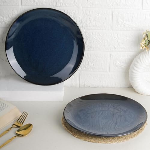 Image of The Earth Store Handcrafted Galaxy Blue 2 Piece 10 Inch Ceramic Dinner Plates Microwave & Dishwasher Safe Ceramic Plates for Dinner | Full Plates Set of 2 | Dinner Full Plates