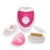 Epilady Skinlady Corded Epilator for Women, Electric Hair-Removal Device with 2-Speed Motor, Portable Hair Remover with Exfoliation Head, Precision Cap, Cleaning Brush, and Carrying Case, Pink