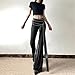 Inpunktoo Goth Fashion Bell Bottom Pants Alt Hippie Flared Y2k Disco Rock Punk High Waisted Wide Leg Lounge Trendy Gothic Flare Loose Steampunk Buckle Strap Business Office Pants for Woman, Black