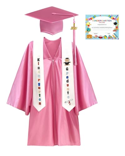 Shiny Kindergarten Graduation Gown and Cap Set with 2026 Tassel(Pink 30-2)