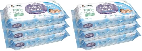 Image of Himalaya Nature Touch Water Baby Wipes (Unscented) | 99% Pure Water | 100% Plant-Based Biodegradable Wipes | Organic Coconut Oil | for Sensitive Skin from Day 1 | 72 Wipes X Pack of 6