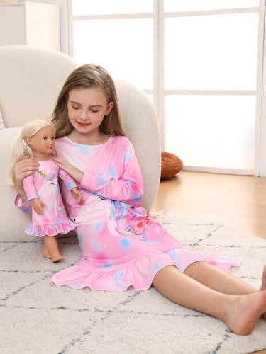 Bow Dream Toddler Girls Casual Dress and Matching American Girl Doll Clothes for Girls Cute Cartoon Kids Dress Party Birthday2