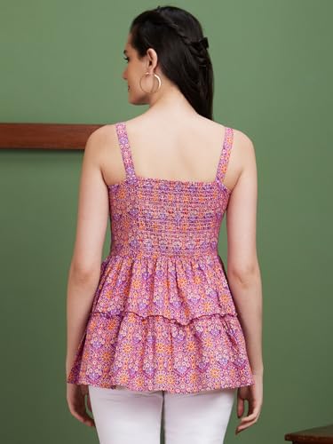 Image of Globus Women Square Neck Floral Print Strappy Peplum Fusion Tunic