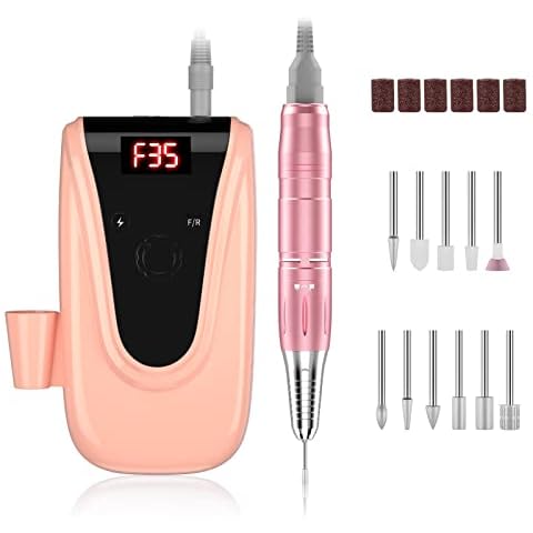 Rechargeable 35000 RPM Nail Drill, Portable Electric Nail Drill Professional Efile Nail Drill Kit for Acrylic, Gel Nails, Manicure Pedicure Polishing Shape Tools with 11Pcs Nail Drill Bits (Pink) Cover