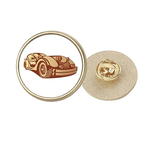 Broche ronde en métal doré et émail voitures classiques rouge ornement haut de gamme