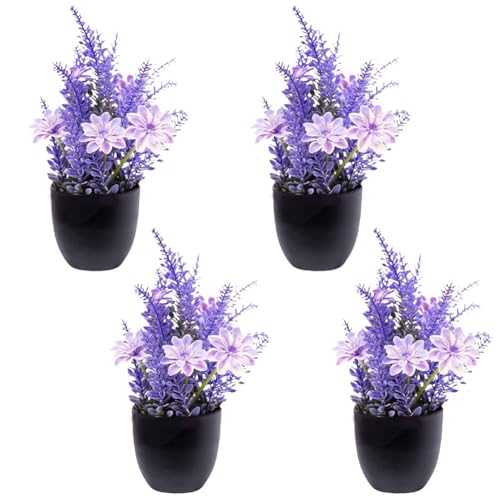 FUANA 4 plantas artificiales con maceta, pequeñas plantas de lavanda para decoración