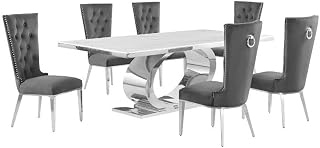 Best Quality Furniture D432/3-SC330-7 Dining Set, 7 Piece, Dark Grey/Silver