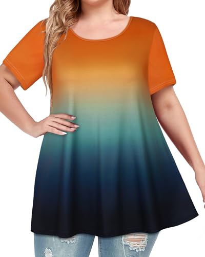 Image of JOELLYUS Plus Size Tops for Women Tunic Floral Casual Short Sleeves T Shirts Flowy Blouses 2026