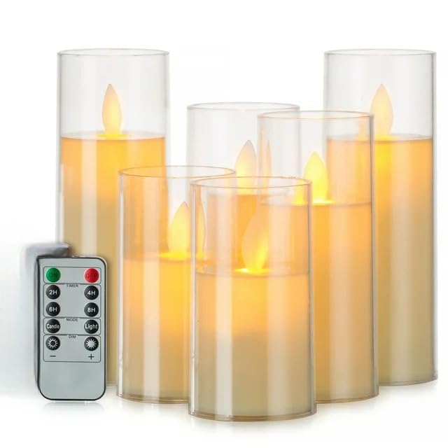 Set of 5 Flameless LED Pillar Candles with Remote & Timer – Battery Operated Flickering Wax Candles for Home, Weddings, Parties, Indoors, Outdoors, Romantic & Holiday Decor