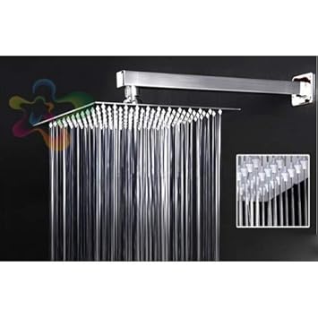 BT Polished Square Shape Steel SS Ultra-slim 8-inch Shower Head with 18-inch Shower Arm (Silver)