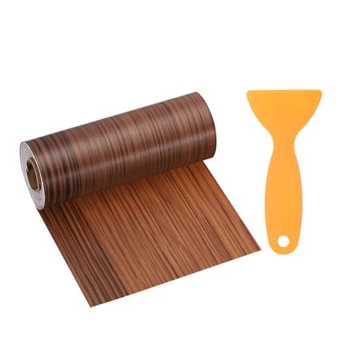 Image of HARFINGTON Wood Grain Repair Tape 6 Inch x 33ft Self Adhesive Repair Patch Tape Simulated Wooden Floor Tapes with Plastic Scraper for Tables Doors Windows Furniture, Light Brown Wood