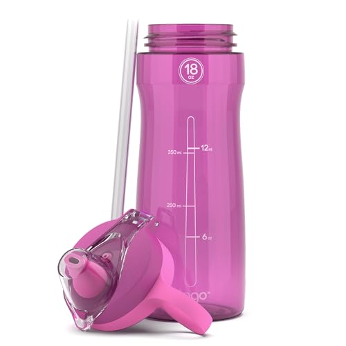 Image of Pogo BPA-Free Tritan Plastic Water Bottle with Soft Straw Lid, 18 Oz, Fuchsia