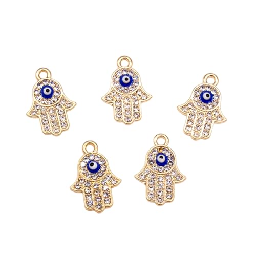 ARTISAMILY 20pcs Golden Rhinestone Palm Evil Eye Pendants Crystal Metal Blue Evil Eye Necklace Pendants Earring Bracelet Keychain Charms for Jewelry Making DIY Crafts Supplier 21x14 mm