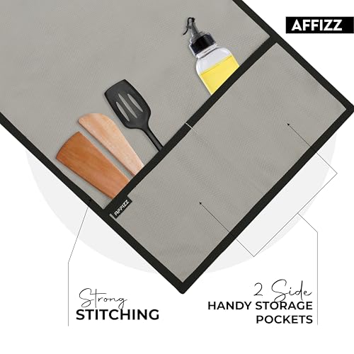 Image of Microwave Cover Top - Waterproof Dustproof Polyester Oven Cover for Kitchen with 4 Side Pockets, Modern Design, Grey (100 x 35 cm)