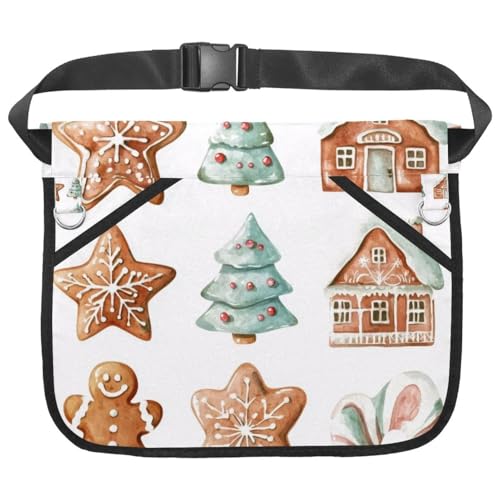 Delantal de camarera de la colección de galletas de jengibre de Navidad con bolsillo, delantal de cintura para mujeres y hombres, delantal corto de chef para cocinar, bistró, restaurante, Multicolor