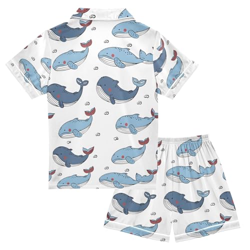 ALAZA Cute Whale Cartoon White Pajamas Satin Pajama Set Short Sleeve Button Down Sleepwear2
