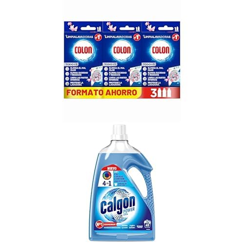 Pack Colon Limpialavadoras elimina malos olores, Megapack de 3 usos, 250 ml, + Calgon Gel - Antical para la lavadora, Anticorrosión, Elimina Olores y Suciedad, en formato gel, 45 dosis