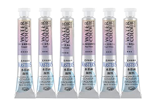 Marie's Masters Quality Watercolor Paint - Shimmering Colors, 9 mL (Set of 6) - Concentrated Color, Pure Pigments, High Lightfastness Ratings