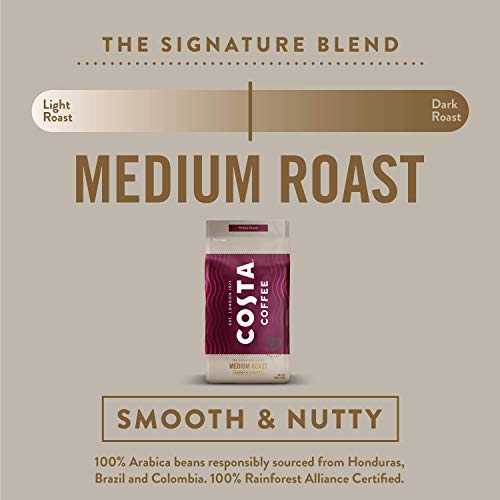 Costa Coffee Whole Bean Coffee, Medium Roast, 2 bags (12oz each), Rainforest Alliance Certified