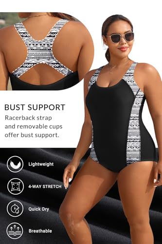 Image of Aqua Eve Plus Size Swimsuits Athletic One Piece Bathing Suit for Women Tummy Control Slimming Swimwear