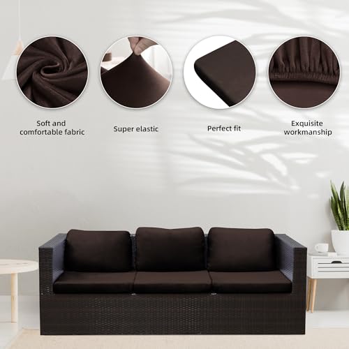 Image of BIETYONE 8Pcs Stretch Velvet Patio Cushion Cover,Fluffy,for Fall Outdoor Couch Cushion Cover Replacement,Washable Indoor Outdoor Cushion Slipcovers(Coffee,Cover Only)