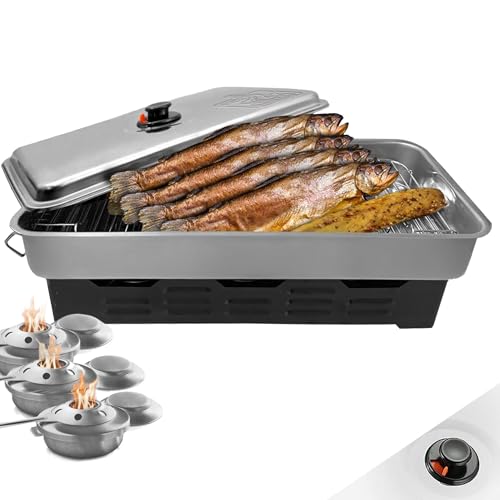 Eversmoke Tischräucherofen Edelstahl Deluxe – Smoker für 2-8 Fische – Inkl. 3 Brennern & 2 Etagen – Rostfreies Edelstahlgehäuse – Mobiler Räuchergrill für Camping, Balkon & Garten