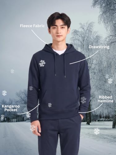 Image of Sweatshirt Pullover Hoodie for Men Stylish Hoodies Men Winter Wear Casual Sweat Shirt Travel Office Outdoor Cotton Blend with Kangaroo Pocket Full Sleeve - Black