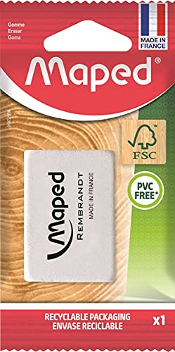 Maped - Gomme Blanche Rembrandt - Gomme Dessin en Caoutchouc naturel Certifié FSC - Pochette papier 100% recyclable