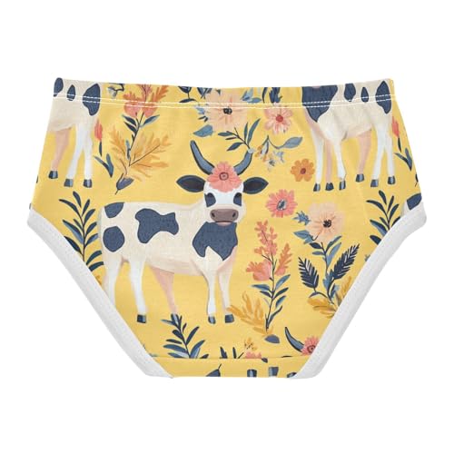 Wusikd Cows Flowers Girls' Underwear Cotton Boho Yellow Girls Briefs Soft Toddler Underwear 2T2