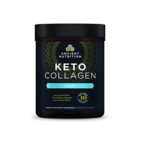 Ancient Nutrition KetoCOLLAGEN Powder, Keto Diet Supplement, Types I and III Collagen Plus Coconut MCTs, Vanilla Flavors, 22 Servings, 14.6 oz
