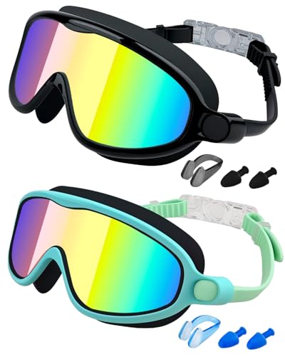 Image of Swim Goggles 2 Pack, Wide View Anti Fog&UV Swimming Goggles for Audlt, No Leak Pool Beach Essentials for Men Women