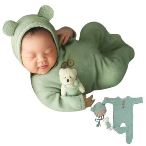 Image of Zeroest Newborn Photography Outfit Baby Photoshoot Props Prince Infant Photo Prop Bear Outfits New Born Boy Hat Clothes Set