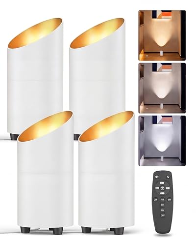 Image of Abovizo 4 Pack Uplighting Indoor, 7W LED Floor Can Lights with Remote, 5.9ft Cord Plug-in Spotlight for Indoor Plants, Wall & Art, 3 Color Temps, Auto-Loop Timer, Memory Function, Non-replaceable Bulb