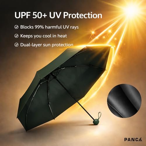 Image of PANCA Umbrella Foldable Compact Travel Umbrella | UV Protection Sun & Rain | Windproof Strong Frame | Lightweight Portable for Men Women, kids boys girls