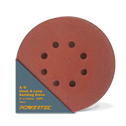 POWERTEC 45106 A/O Hook and Loop 8 Hole Disc, 6-Inch, 60 Grit, 25 PK