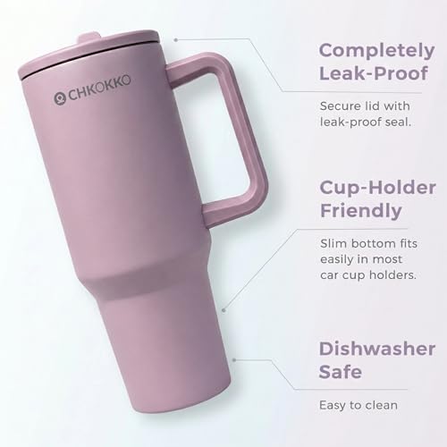 Image of CHKOKKO Stainless Steel Tumbler with Straw & Side Handle 1200ML Leak-Proof Travel Mug | Hot and Cold Double Insulated 1.2L Premium Water Bottle for Travel Gym & Office Use
