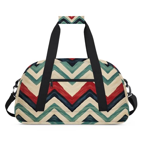 Herringbone Stripe Print Gym Travel Duffle Bag for Women & Men with Front Zipper Pocket for Sports, Overnight, Weekender, Carry On,Workout & Dance Bag,Geometric Pattern,18.9 * 8.7 * 10.6 in2