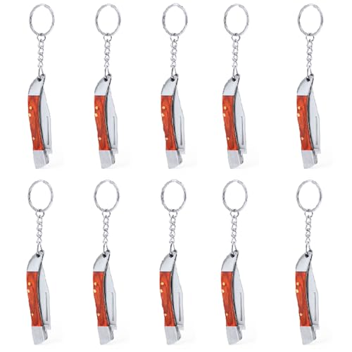 ADRI - Navajas de llavero pequeñas para regalos inox - Navaja de bolsillo con empuñadura en madera natural y metal y hoja de acero inoxidable (10)