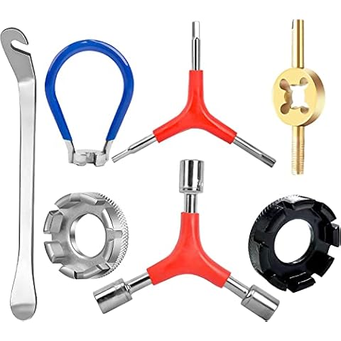pyntop Bicycle Spoke Wrench, Bicycle Repair Set with 8 Way Wheel Rims Centring Tool, Valve Core Key Spoke Wrench with Rubber Handle, Bicycle Tyre Lever, 2 Y Keys Cover