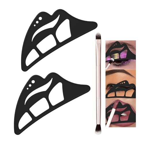 DAGEDA 2Pcs Eyetour Eyeshadow Tool Reusable Eyeshadow Stencil for Smoky Eye Shadow Silicone Eyeliner Stencil Eye Makeup Aid Face Makeup Tool Set with Brush- Black