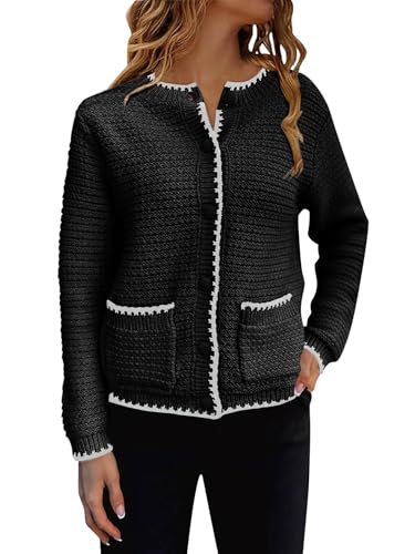 Image of Saodimallsu Womens Button Down Cardigan Sweaters Long Sleeve Open Front Cropped Knit Jacket Coats with Pockets