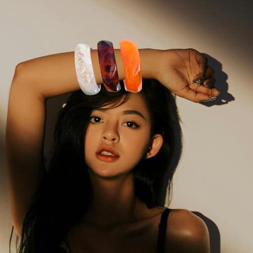Acrylic Chunky Bangle Bracelets for Women 3 Pcs Colorful Square Resin Bangle Irregular Punk Acrylic Bracelet Geometric Wide Wristband Bracelets Fashions Statement Jewelry Set3