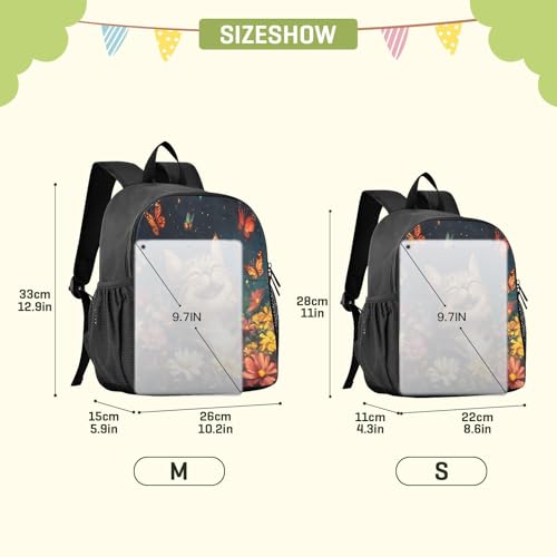 RunningBear Cat Flowers Black Kids Backpack for Boys Girls Lightweight Mini Cute Daycare Bag for Elementary2