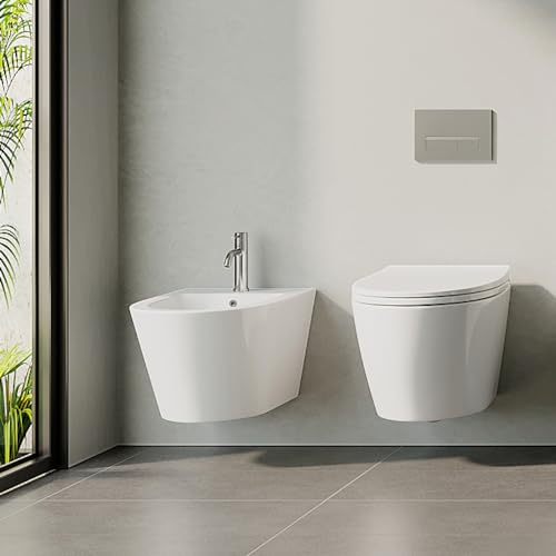 Hänge-Bidet mit Nano-Beschichtung - Wand-Bidet aus Keramik mit Hahnloch und Überlaufschutz - Dusche Hygienedusche WC für Intimreinigung - mit Befestigungssatz für Montage – Bild 8