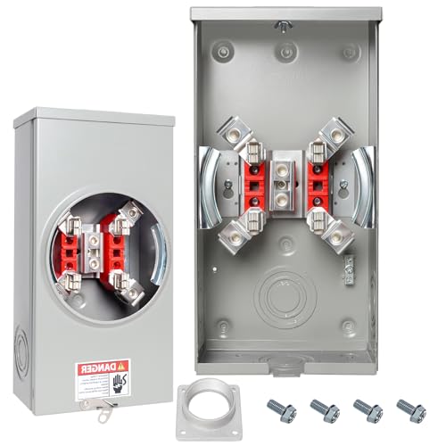 200A 4 Jaw Electric Meter Box with Meter Socket Hub Stable and Reliable Current Transmission NEMA 3R Enclosure for Standard Plug-in Meters Suitable for Overhead/Underground Feed