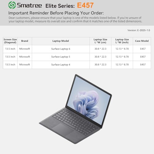 Image of Smatree Laptop Sleeve for 13.5 inch Microsoft Surface Laptop 6 /5 /4 | Case with Accessory Pocket,Patented Shockproof Design (E457)