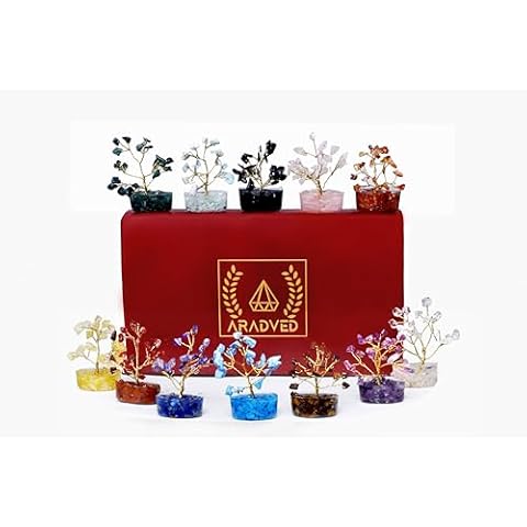 Mini Crystal Tree Orgone Base, Set of 12,Healing Crystal Tree of Life Gifts for Women, Set of 12 Handmade 7 Chakra Healing Crystal Tree for Home Decor, Office Decor, Positive Energy, Money Cover