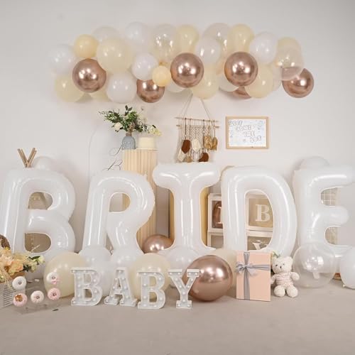 Image of 40 Inch White BRIDE Balloons Bachelorette Bridal Shower Large White Bride Letter Foil Aluminum Balloons Banner for Bride To Be Bachelorette Wedding Engagement Baby Shower Party Decorations
